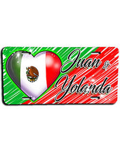 F031 Personalized Airbrushed Mexican Flag Heart License Plate Tag