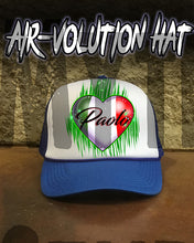 F032 Personalized Airbrushed Italian Flag Heart Snapback Trucker Hat