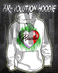 F032 Personalized Airbrushed Italian Flag Heart Hoodie Sweatshirt