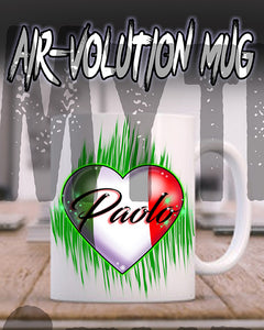 F032 Personalized Airbrushed Italian Flag Heart Ceramic Coffee Mug