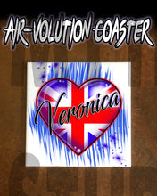 F033 Personalized Airbrushed British Flag Heart Ceramic Coaster