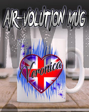 F033 Personalized Airbrushed British Flag Heart Ceramic Coffee Mug