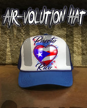 F034 Personalized Airbrushed Puerto Rico Flag Heart Snapback Trucker Hat