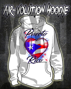 F034 Personalized Airbrushed Puerto Rico Flag Heart Hoodie Sweatshirt