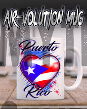 F034 Personalized Airbrushed Puerto Rico Flag Heart Ceramic Coffee Mug
