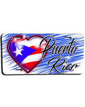 F034 Personalized Airbrushed Puerto Rico Flag Heart License Plate Tag