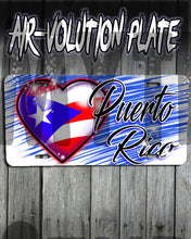 F034 Personalized Airbrushed Puerto Rico Flag Heart License Plate Tag