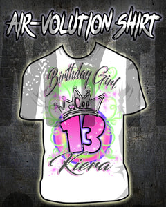 F037 Personalized Airbrushed Birthday Crown Girl Kids and Adult Tee Shirt