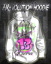 F037 Personalized Airbrushed Birthday Girl Crown Hoodie Sweatshirt