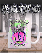 F037 Personalized Airbrushed Birthday Girl Crown Ceramic Coffee Mug