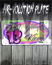 F037 Personalized Airbrushed Birthday Girl Crown License Plate Tag