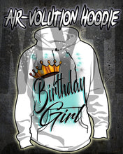 F038 Personalized Airbrushed Birthday Girl Crown Hoodie Sweatshirt