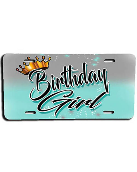 F038 Personalized Airbrushed Birthday Girl Crown License Plate Tag