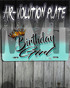 F038 Personalized Airbrushed Birthday Girl Crown License Plate Tag