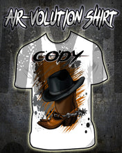 F040 Personalized Airbrushed Cowboy Boots and Hat Kids and Adult Tee Shirt