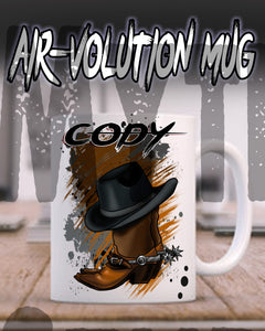 F040 Personalized Airbrushed Cowboy Boots and Hat Ceramic Coffee Mug