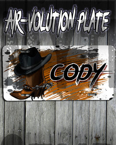 F040 Personalized Airbrushed Cowboy Boots and Hat License Plate Tag