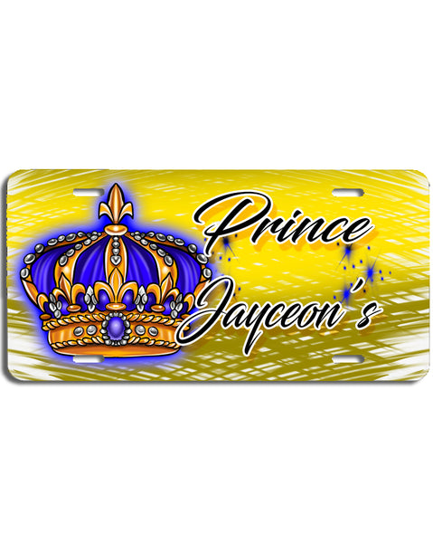 F043 Digitally Airbrush Painted Personalized Custom King Crown    Auto License Plate Tag