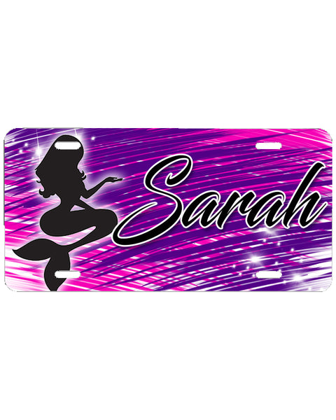F061 Digitally Airbrush Painted Personalized Custom Mermaid silhouette    Auto License Plate Tag