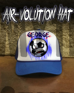 G002 Personalized Airbrush Soccer Ball Snapback Trucker Hat