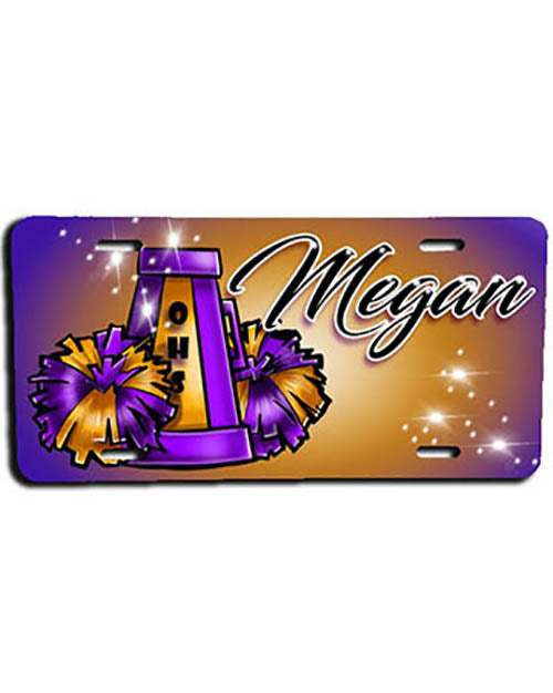 G005 Personalized Airbrush Cheer Pom Pom License Plate Tag