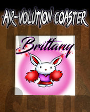 G009 Personalized Airbrush Cheer Bunny Pom Pom Ceramic Coaster