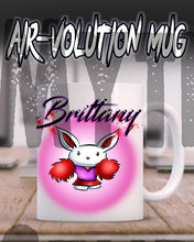 G009 Personalized Airbrush Cheer Bunny Pom Pom Ceramic Coffee Mug