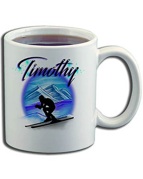 G015 Personalized Airbrush Skiing Ceramic Coffee Mug