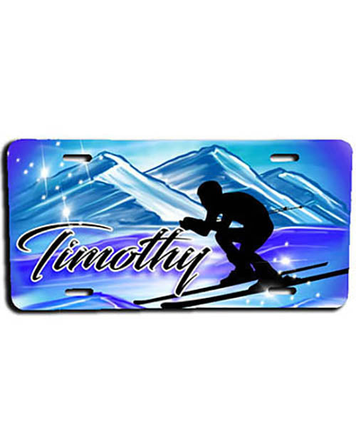 G015 Personalized Airbrush Skiing License Plate Tag