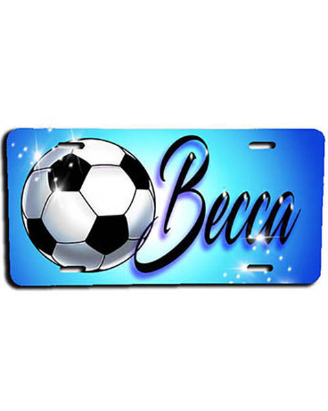 G022 Personalized Airbrush Soccer Ball License Plate Tag