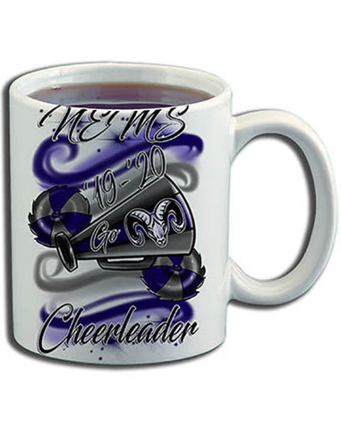 G037 Personalized Airbrush Cheerleading Pom Pom Ceramic Coffee Mug
