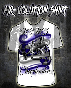 G037 Personalized Airbrushed Megaphone and Pom Pom Kids and Adult Tee Shirt