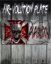 H007 Personalized Airbrushed Wicked Skull Maltese Cross License Plate Tag