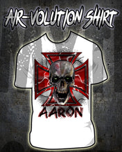 H007 Personalized Airbrushed Wicked Skull Maltese Cross Tee Shirt