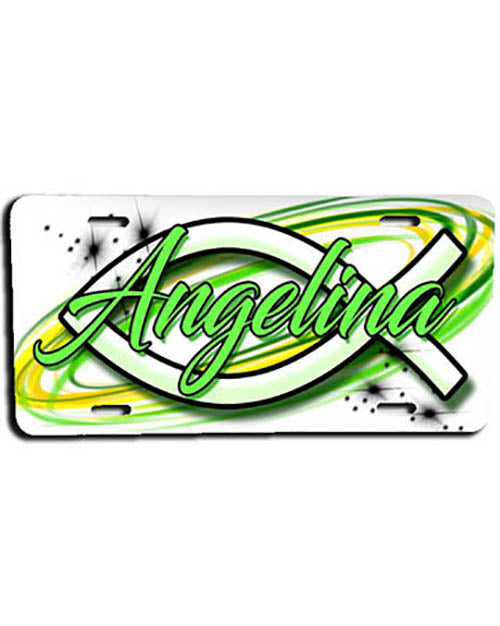 H008 Personalized Airbrushed Jesus Fish License Plate Tag
