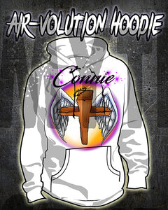 H010 Personalized Airbrushed Angel Wings Christian Cross Hoodie Sweatshirt