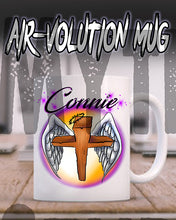 H010 Personalized Airbrushed Angel Wings Christian Cross Ceramic Coffee Mug