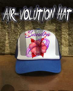H019 Personalized Airbrushed Hibiscus Flower Snapback Trucker Hat
