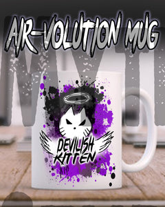 H050 Personalized Airbrushed Devil Kitten Ceramic Coffee Mug