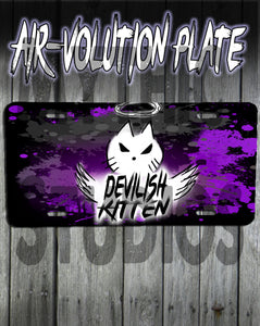 H050 Personalized Airbrushed Devil Kitten License Plate Tag