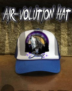 I011 Personalized Airbrush Howling Wolf Snapback Trucker Hat