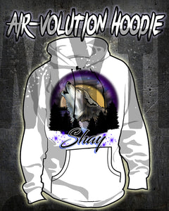 I011 Personalized Airbrush Howling Wolf Hoodie Sweatshirt