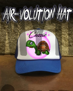 I017 Personalized Airbrush Turtle Snapback Trucker Hat