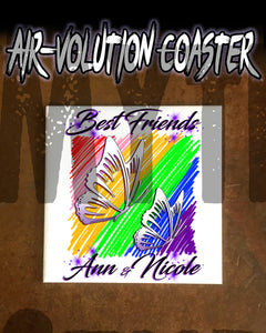 I024 Personalized Airbrush Best Friend Butterflies Ceramic Coaster