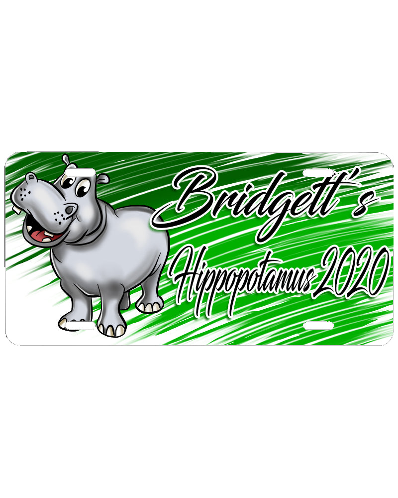 I037 Digitally Airbrush Painted Personalized Custom Hippo Cartoon    Auto License Plate Tag