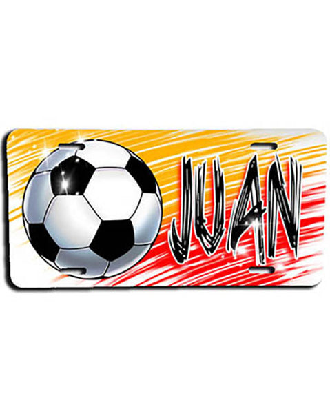 LG003 Personalized Airbrushed Soccer Ball License Plate Tag