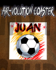 LG003 Personalized Airbrushed Soccer Ball Ceramic Coaster