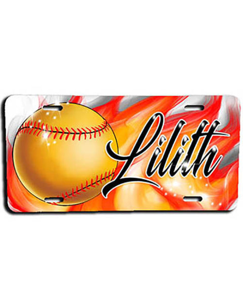 LG004 Personalized Airbrushed Softball License Plate Tag