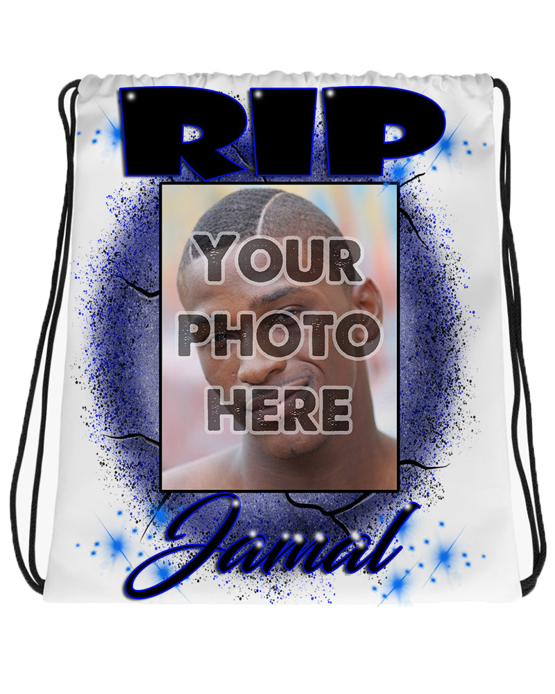 PT002 Photo Picture on airbrushed personalized custom granite name RIP image Funeral customized colors Printed choose own writing Drawstring Backpack PT002 Photo Picture on airbrushed personalized custom granite name RIP image Funeral customized colors Printed choose own writing Drawstring Backpack