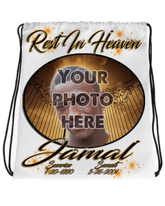 PT003 Photo Picture on airbrushed personalized custom name Heavens gate RIP clouds customized colors Printed choose own writing  Drawstring Backpack